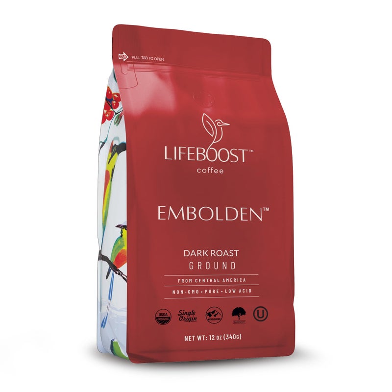 Lifeboost Dark Roast Ground Coffee - Non-GMO Low Acid Single Origin USDA Organic Dark Roast Coffee - Third Party Tested For Mycotoxins & Pesticides - 12 Ounces - Image 1